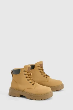 Chunky Boots|Biker Boots*boohoo Chunky Padded Lace Up Hiker Boots tan