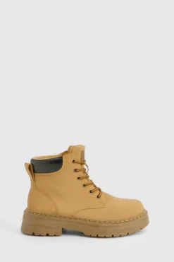Chunky Boots|Biker Boots*boohoo Chunky Padded Lace Up Hiker Boots tan