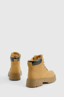 Chunky Boots|Biker Boots*boohoo Chunky Padded Lace Up Hiker Boots tan
