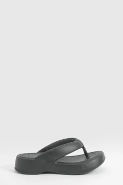 Sandals*boohoo Chunky Platform Square Toe Flip Flops black