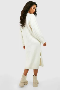 Maxi Dresses|Midi Dresses*boohoo Chunky Rib Soft Knitted Midi Dress ecru