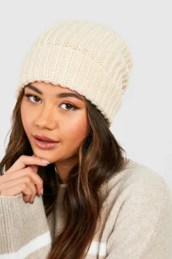 Hats & Gloves|Hats & Gloves*boohoo Chunky Ribbed Knit Beanie stone