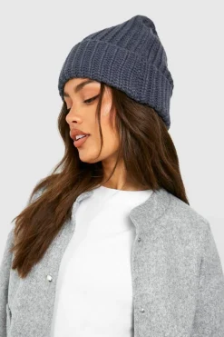 Hats & Gloves|Hats & Gloves*boohoo Chunky Ribbed Knit Beanie charcoal