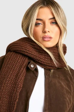 Hats & Gloves|Hats & Gloves*boohoo Chunky Ribbed Knit Long Scarf chocolate