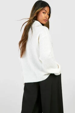Oversized Jumpers|Jumpers*boohoo Chunky Soft Knit Half Zip Jumper ecru