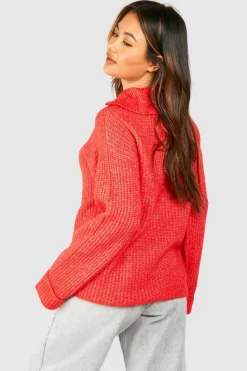 Oversized Jumpers*boohoo Chunky Soft Knit Half Zip Jumper tomato