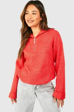 Oversized Jumpers*boohoo Chunky Soft Knit Half Zip Jumper tomato