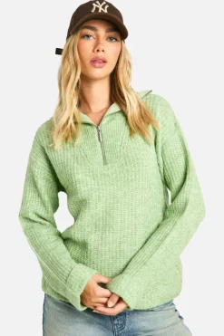 Jumpers*boohoo Chunky Soft Knit Half Zip Jumper sage