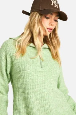 Jumpers*boohoo Chunky Soft Knit Half Zip Jumper sage