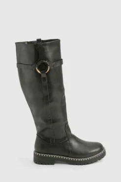 Over The Knee Boots|Chunky Boots*boohoo Chunky Sole Harness Detail Knee High Boots black