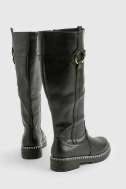 Over The Knee Boots|Chunky Boots*boohoo Chunky Sole Harness Detail Knee High Boots black