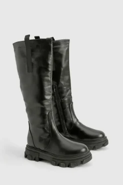 Over The Knee Boots|Knee High Boots*boohoo Chunky Sole Knee High Boots black