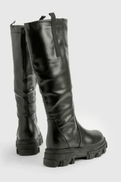 Over The Knee Boots|Knee High Boots*boohoo Chunky Sole Knee High Boots black