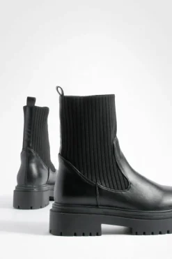 Chunky Boots|All Boots*boohoo Chunky Sole Knitted Chelsea Boots black