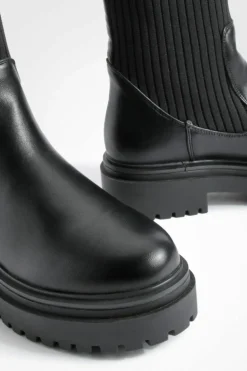 Chunky Boots|All Boots*boohoo Chunky Sole Knitted Chelsea Boots black