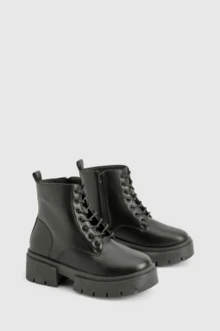 Chunky Boots|Biker Boots*boohoo Chunky Sole Lace Up Hiker Boots black