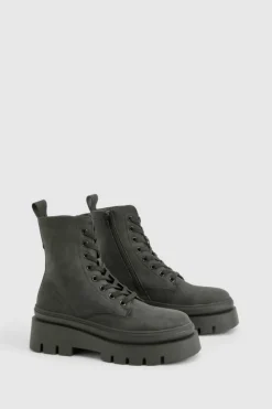 Chunky Boots|Biker Boots*boohoo Chunky Sole Lace Up Hiker Boots black