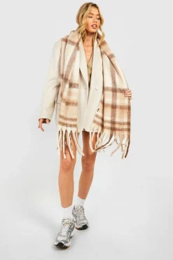 Scarves|Scarves*boohoo Chunky Checked Fringe Scarf stone