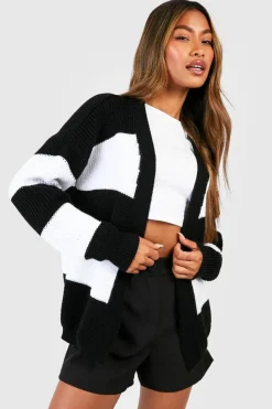 Cardigans*boohoo Chunky Stripe Edge To Edge Cardigan black