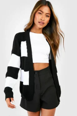 Cardigans*boohoo Chunky Stripe Edge To Edge Cardigan black