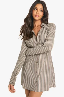 Shirt Dresses*boohoo Cinched Waist Fitted Shirt Dress chocolate