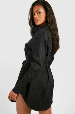 Shirt Dresses*boohoo Cinched Waist Shoulder Pad Shirt Dress black