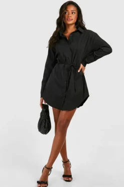 Shirt Dresses*boohoo Cinched Waist Shoulder Pad Shirt Dress black