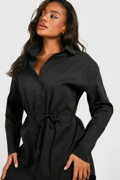 Shirt Dresses*boohoo Cinched Waist Shoulder Pad Shirt Dress black