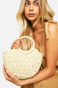 Handbags*boohoo Circle Straw Beach Bag natural