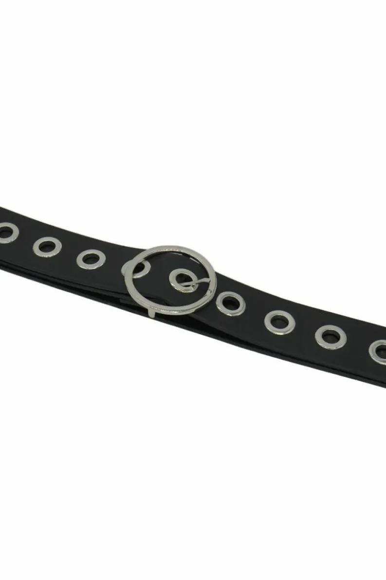 Belts*My Accessories London Circular Buckle Eyelet Belt Black