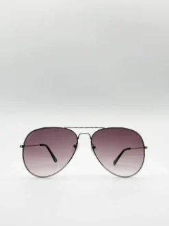 Sunglasses*SVNX Classic Aviator Metal Frame Sunglasses Silver