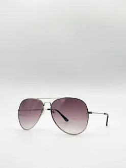 Sunglasses*SVNX Classic Aviator Metal Frame Sunglasses Silver