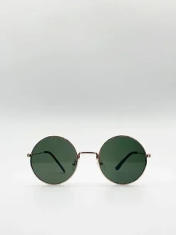 Sunglasses*SVNX Classic Metal Round Sunglasses With Tinted Lenses Green