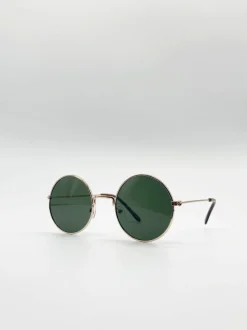 Sunglasses*SVNX Classic Metal Round Sunglasses With Tinted Lenses Green