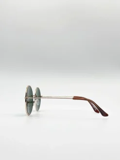 Sunglasses*SVNX Classic Metal Round Sunglasses With Tinted Lenses Green
