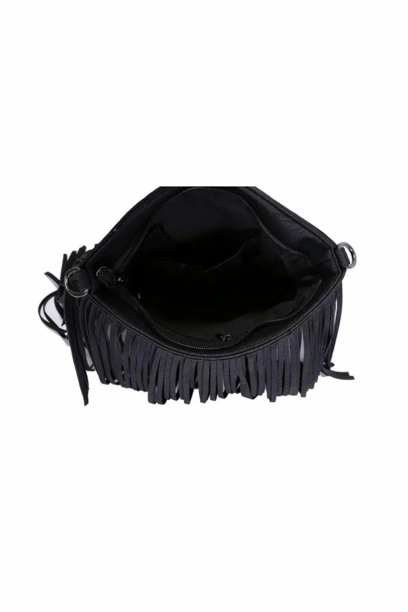 Shoulder Bags|Handbags*Kitise Classic PU Leather Fringe Detail Boho Style Crossbody Handbag Black