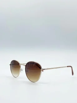 Sunglasses*SVNX Classic Round Metal Frame Sunglasses Gold