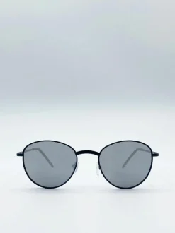 Sunglasses*SVNX Classic Round Sunglasses with Mirror Lenses Black