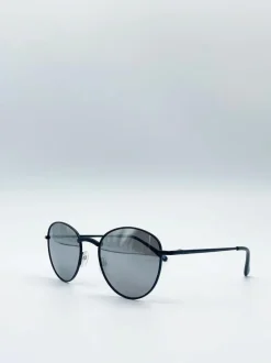 Sunglasses*SVNX Classic Round Sunglasses with Mirror Lenses Black