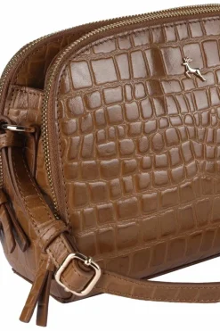 Cross-Body Bags*Ashwood Leather Classy' Croc Embossed Leather Three Section Cross Body Bag Tan