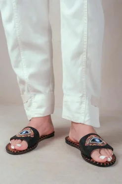 Sandals*Where's That From Cleanse' Flat Sandals With Beaded Eye Detailing Black