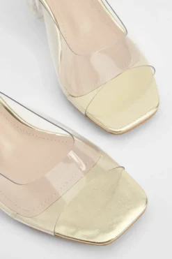 Heels*boohoo Clear Block Heeled Mules gold