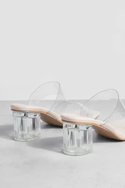 Heels*boohoo Clear Double Strap Low Block Mule nude