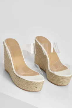 Wedges|Heels*boohoo Clear Double Strap Wedge white