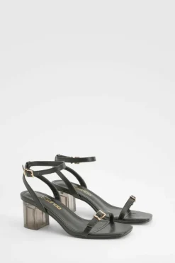 Heels*boohoo Clear Heel Buckle Strap Sandals black