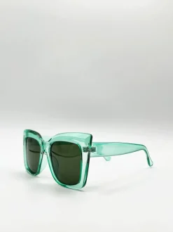 Sunglasses*SVNX Clear plastic frame cat eye style sunglasses Green