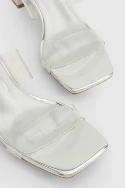 Heels*boohoo Clear Strap Low Block Heeled Mules silver