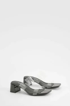 Heels*boohoo Clear Strap Low Block Heeled Mules black