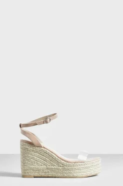 Wedges*boohoo Clear Strap Two Part Espadrille Wedges nude