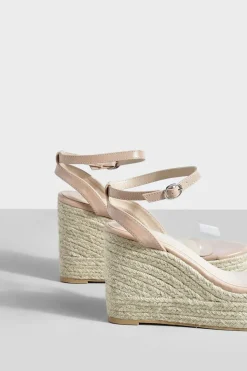 Wedges*boohoo Clear Strap Two Part Espadrille Wedges nude